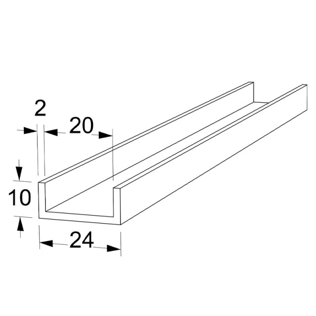 U-SHAPE ALUMINUM PROFILE 24x10 ANODISED
